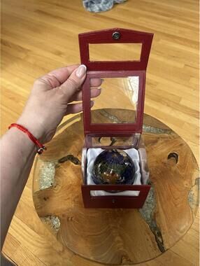 Decorative Lapis Lazuli Globe Paper weight in Red Display Case